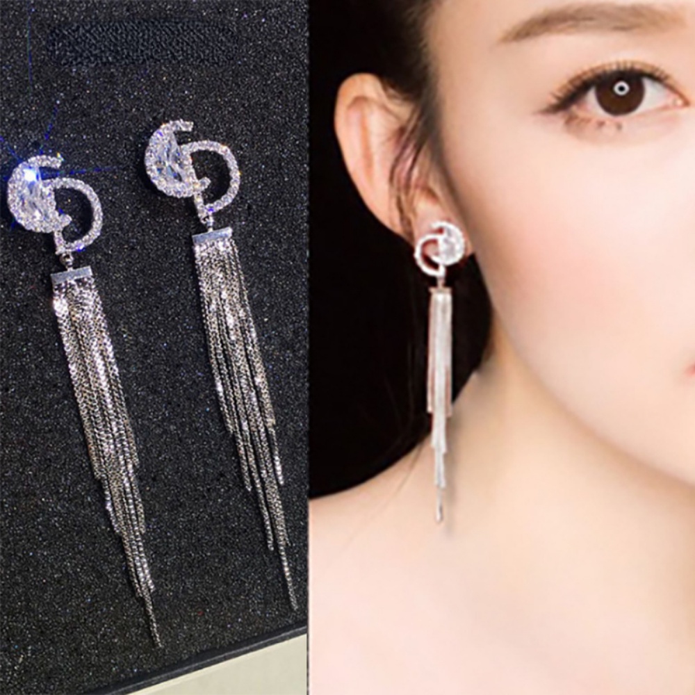Anting Rumbai Panjang Bahan Zirkon Gaya Korea Untuk Wanita