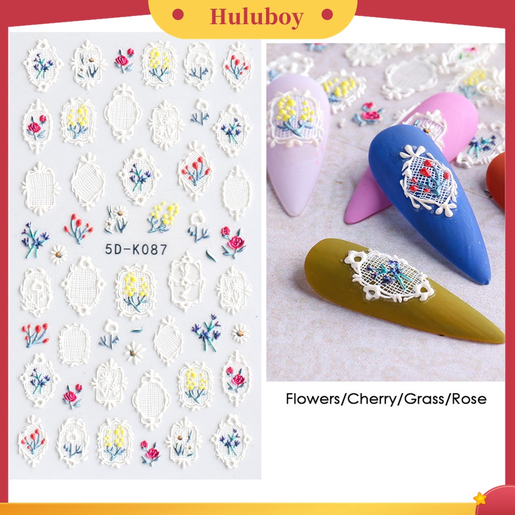 Huluboy Huluboy♡ Stiker Kuku Motif Ukir Luka Bibir Darah 5D Gaya Halloween Untuk Manicure Wanita