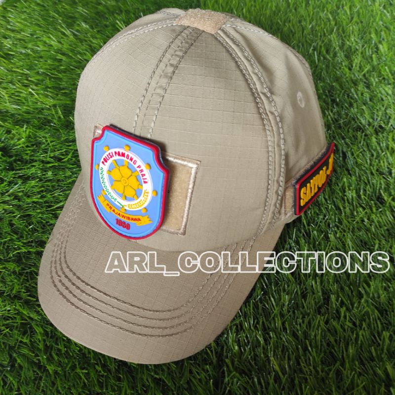 TOPI POL PP BDU VELCRO CREAM TAN PLUS 3 LOGO PATCH RUBBER/TOPI SATPOL PP MODEL LOGO TIMBUL