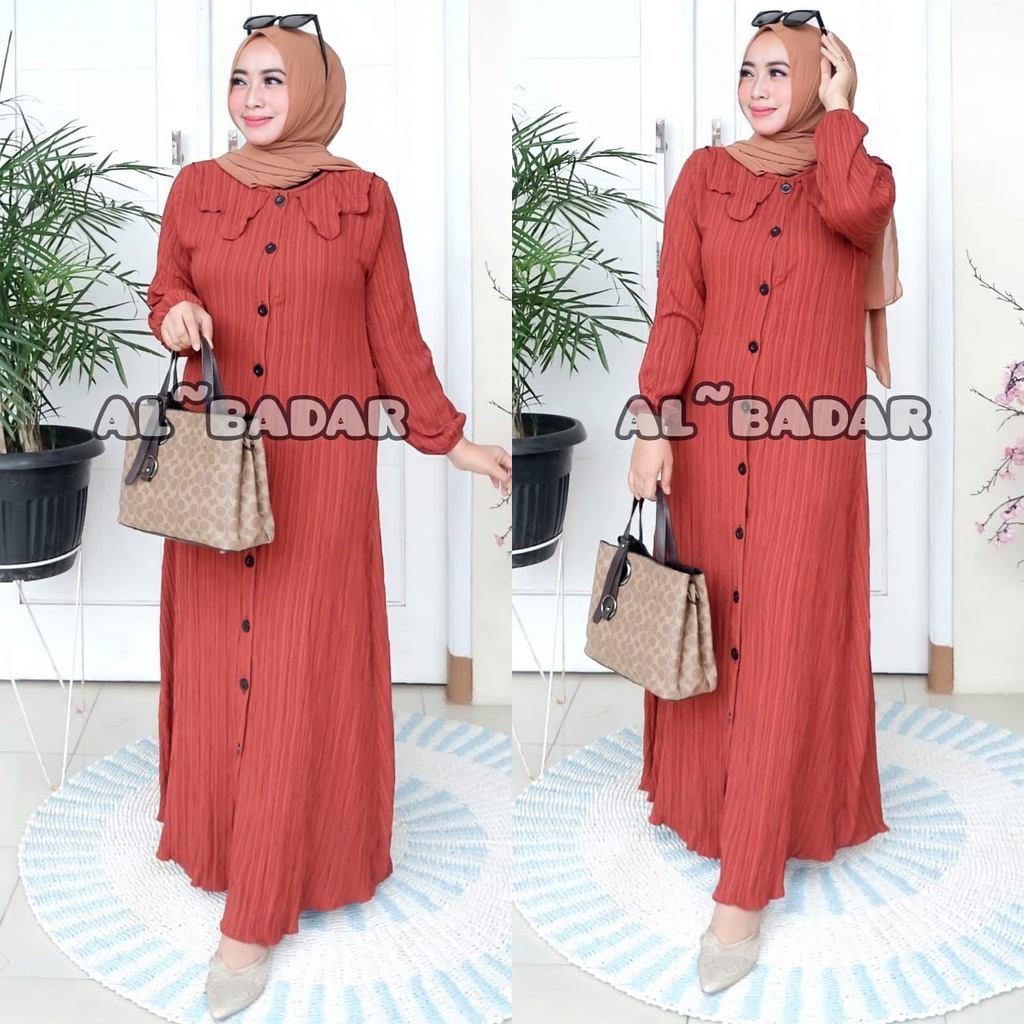 [ BISA COD] GAMIS PRISKET SEART KAYU PREMIUM KERAH KOREA MIX KANCING, DRESS KRINGKEL SERAT KAYU MIX KANCING MODEL TERBARU,GAMIS BUSUI BY AL BADDAR