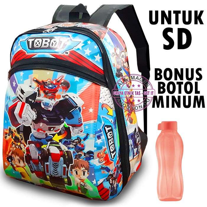 Tas Sekolah Anak Laki Laki SD Tobot Free Fire FF epep Spiderman Ultraman Free Firee Print Tutup