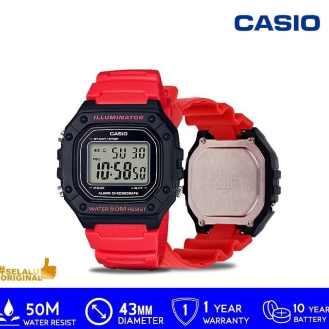 Casio Original W-218H/ W218H 1A - Jam Tangan Pria Digital - Karet