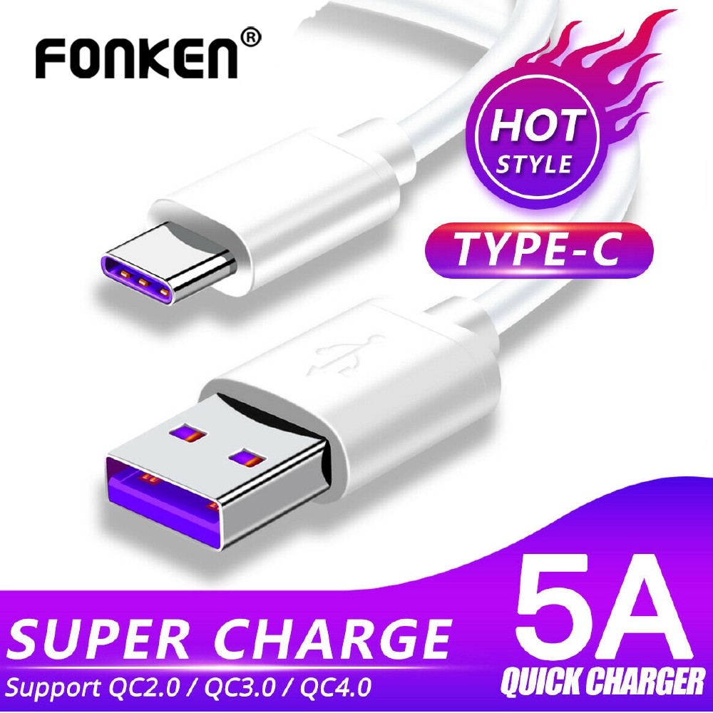 

FONKEN USB C Cable 5A Super Charge USB Type C Fast Charging Support Data Sync For Huawei Mate 20 LG