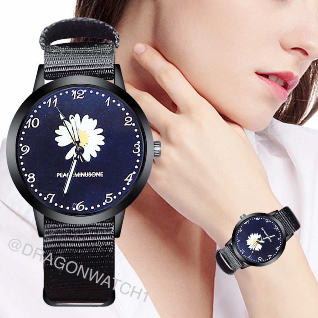 ✅COD-Jam tangan wanita canvas motif bunga daisy jam kain watch fashion kualitas import   S1163