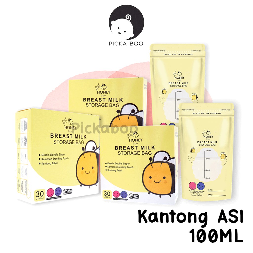 PICKA BOO Terlaris Kantong Asi Breast Milk Storage 100 ML isi 30 Ada Thermal Indikator Suhu