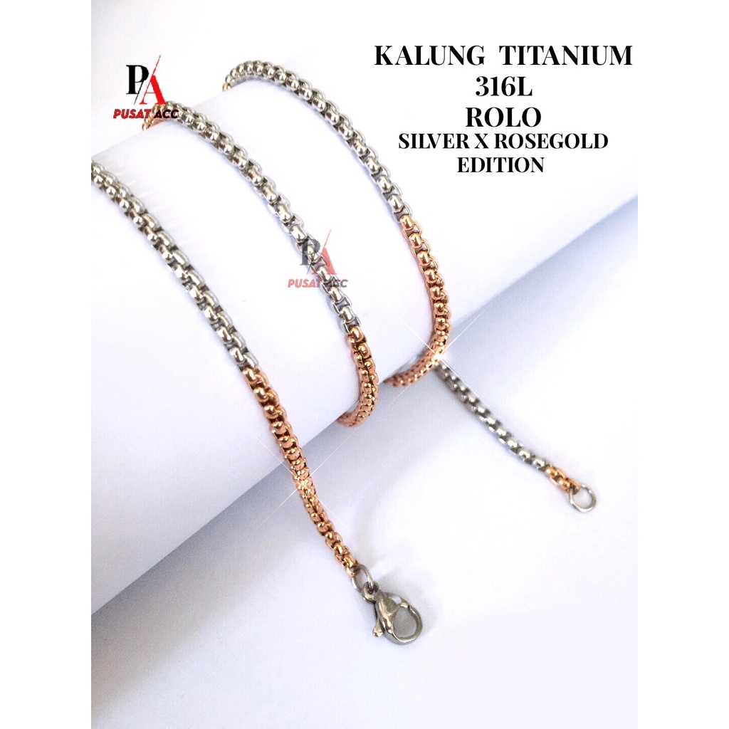 Kalung Rantai MCI Titanium Premium Stainless 316L Rolo SILVER ROSEGOLD Pria Wanita Anti Karat Kalung Rantai Pendant