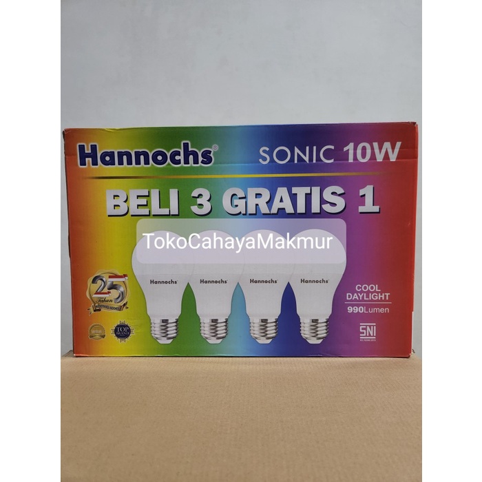 PAKET ISI 4Pcs Lampu Bohlam LED Sonic 10w 10watt Hannochs 1 DUS 20Kotak 80Pcs