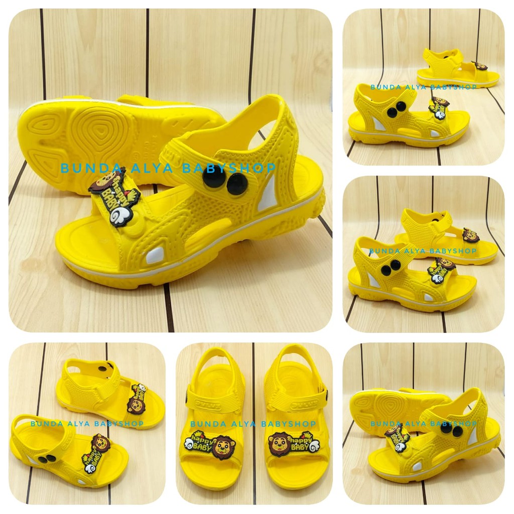 Sendal Anak Laki Laki Karet Usia 3 4 5 Tahun KUNING Elastis - Sepatu Sendal Anak Cowok Karet Animal Lion Anti Licin Size 24 - 29