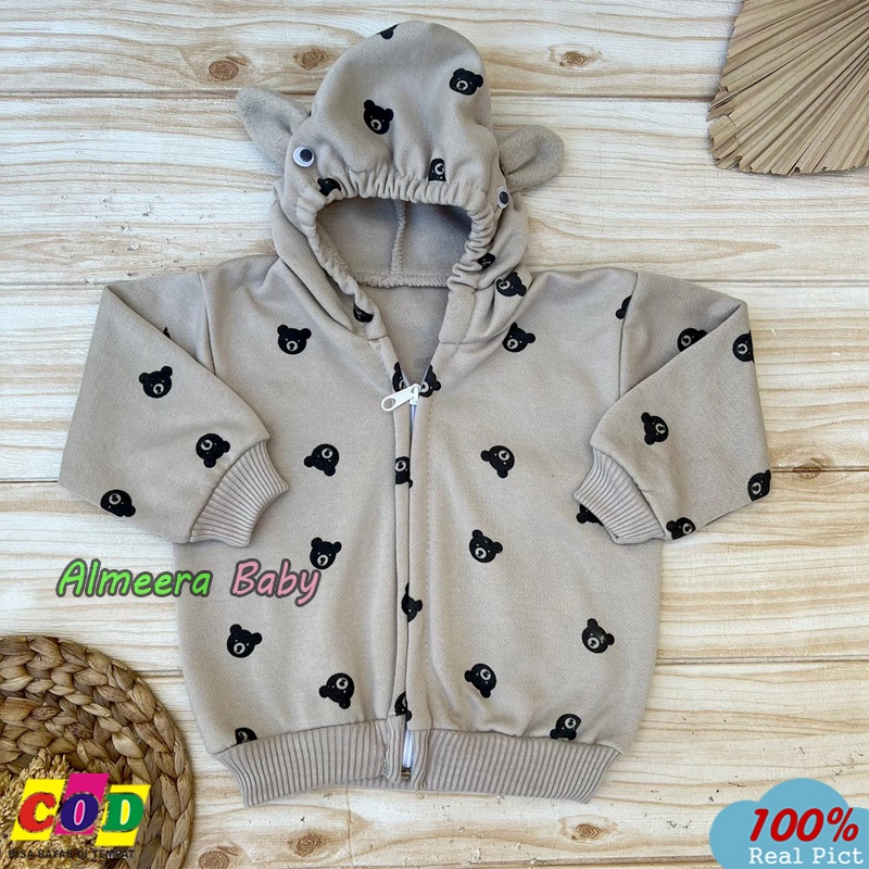 Jaket Bayi Bahan Sweater Mantel Bayi Hangat Kupluk Kuping Anak Usia 0-6 Bulan Almeera Baby And Kids