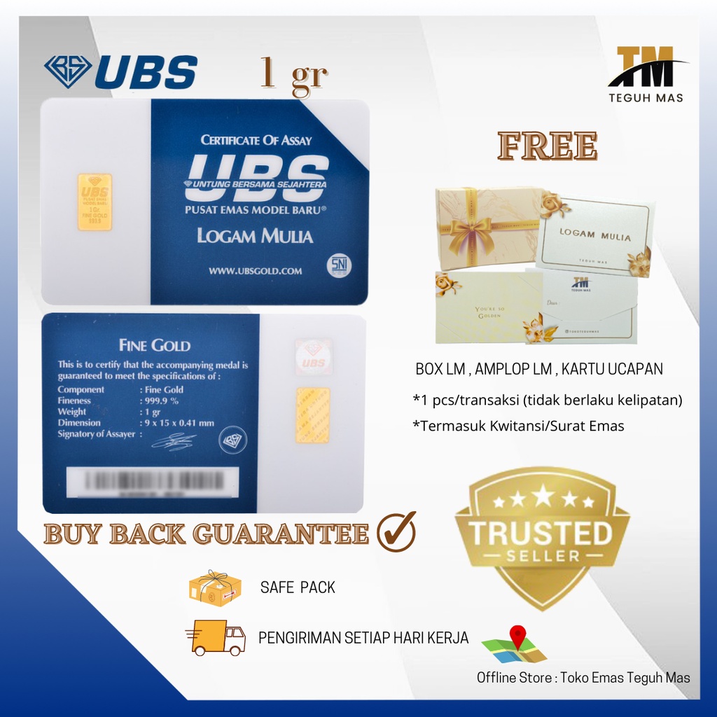 EMAS LOGAM MULIA UBS 1 gr LM 999.9 TEGUH MAS