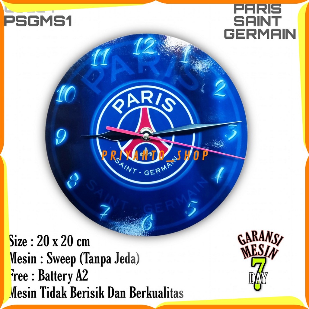 Jam Dinding Karakter Team Club Klub Sepakbola PSG PARIS SAINT GERMAIN Mesin Halus