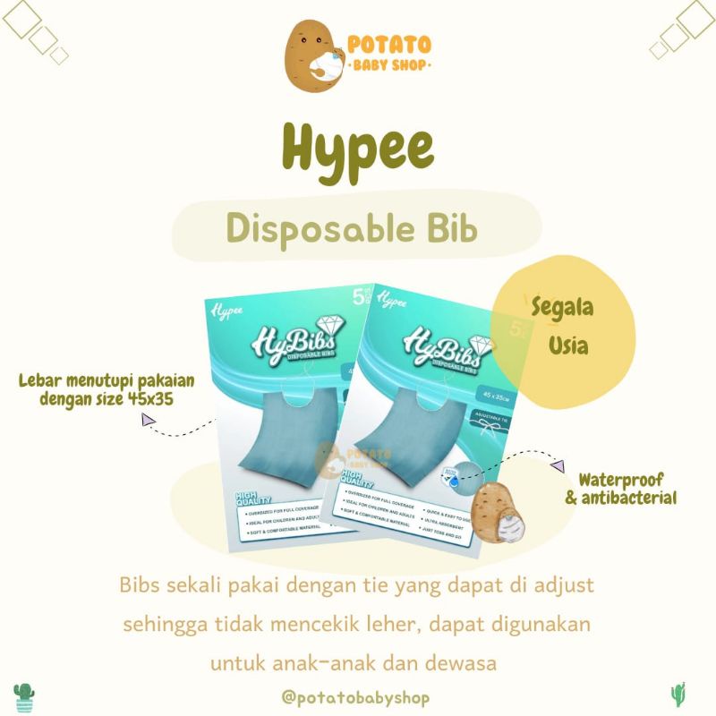 Hypee Hybibs Disposable Bib - Celemek Sekali Pakai Segala usia