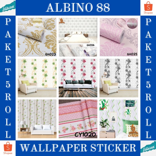 BAYAR DI TEMPAT !!! PAKET 5 ROLL WALLPAPER DINDING RUANG TAMU STIKER DINDING MOTIF BATIK BUNGA TERMURAH