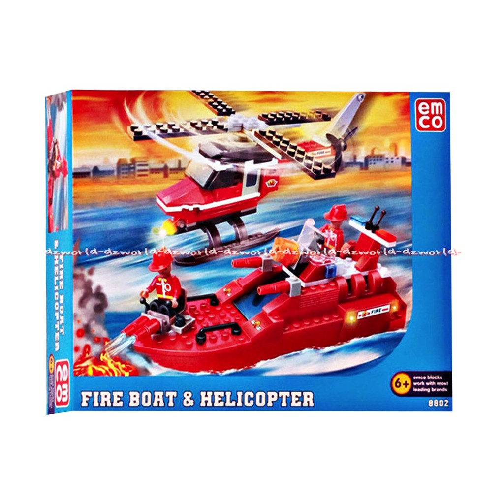 Emco Fire Boat &amp; Helicopter 8802 Mainan Brick Mainan Block Bentuk Helikopter Dan But