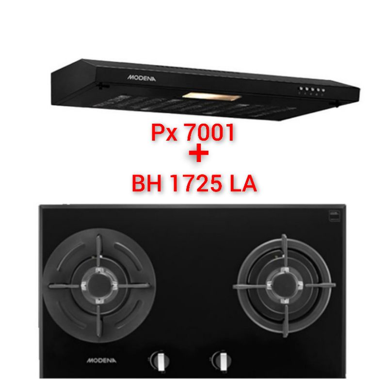 Paket Kompor Modena BH 1725 LA  Tungku kuningan dan Cookerhood Px 7001