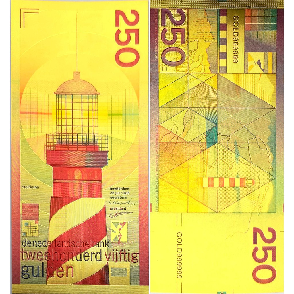 UANG GOLD FOIL BELANDA 250 GULDEN TAHUN 1985