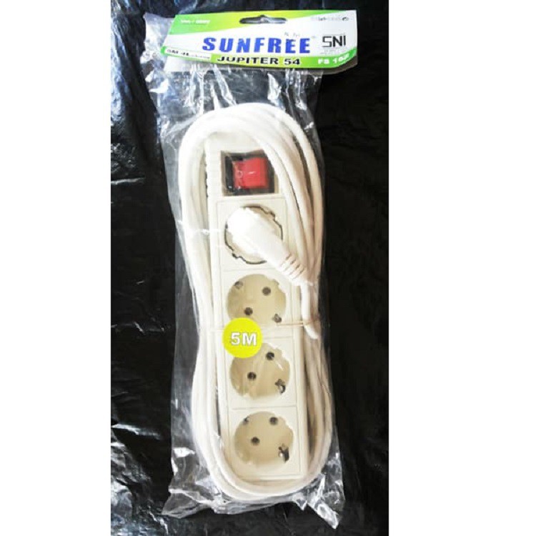 Stop Kontak Arde Saklar SNI Kabel 5 Meter 4 Lubang Sunfree Jupiter 54