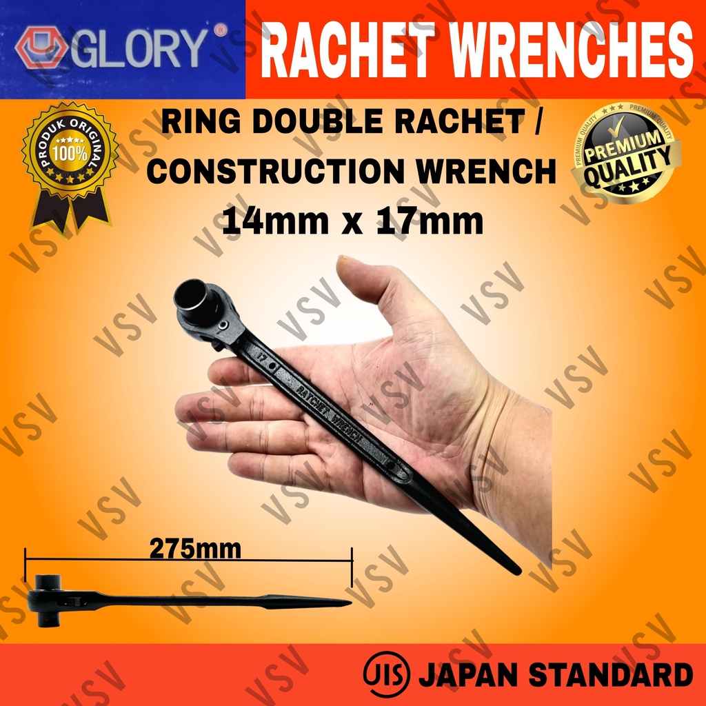 Kunci Ring Double Rachet 14x17mm Kunci Skafolding Construction Wrench Sok Rachet