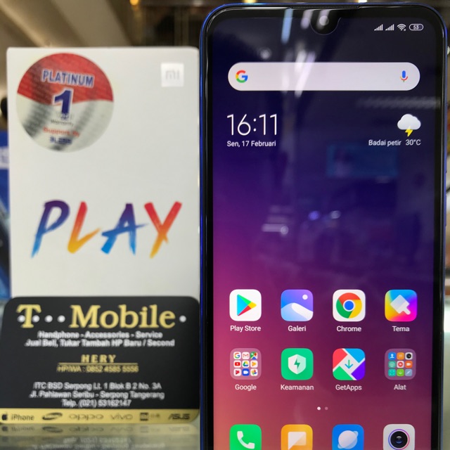 XIAOMI Mi Play RAM 4GB 64GB / 4/64GB NEPTUNE BLUE, SECOND FULLSET ORI, NON MINUS, GARANSI PLATINUM