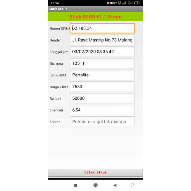 Aplikasi Cetak Struk Spbu For Hp Android Shopee Indonesia