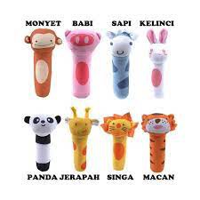 Mainan Bayi Rattle Stick Genggam Pencet Bunyi Bentuk Boneka Hewan