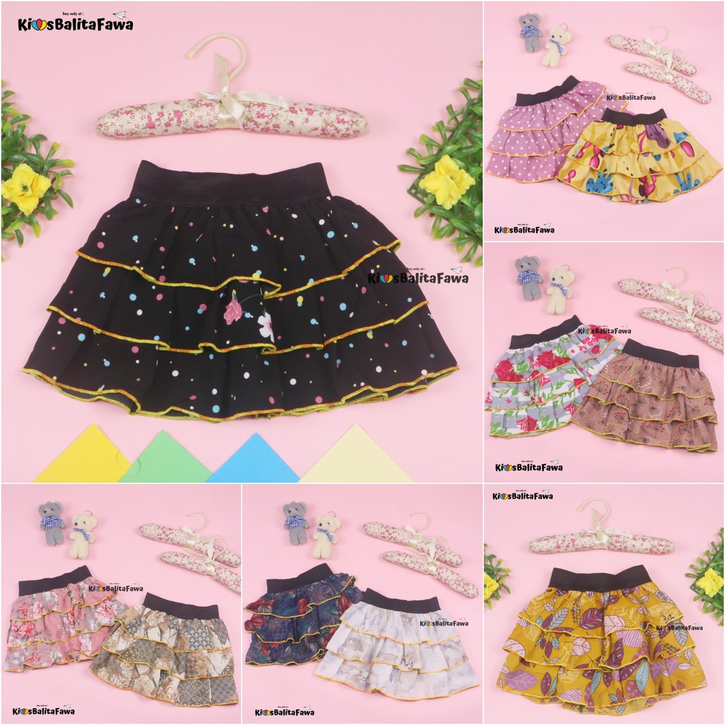 Rok Tumpuk Motif uk 1-9 Tahun / Skirt Pendek Polos Lucu Grosir Cewek Rok Anak Perempuan Cewek Murah babycinnamon