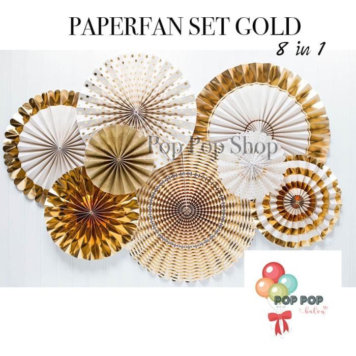 

Paper Fan Gold Set / Kertas Flower Set 8 In 1 Dekorasi Murah Meriah Ready