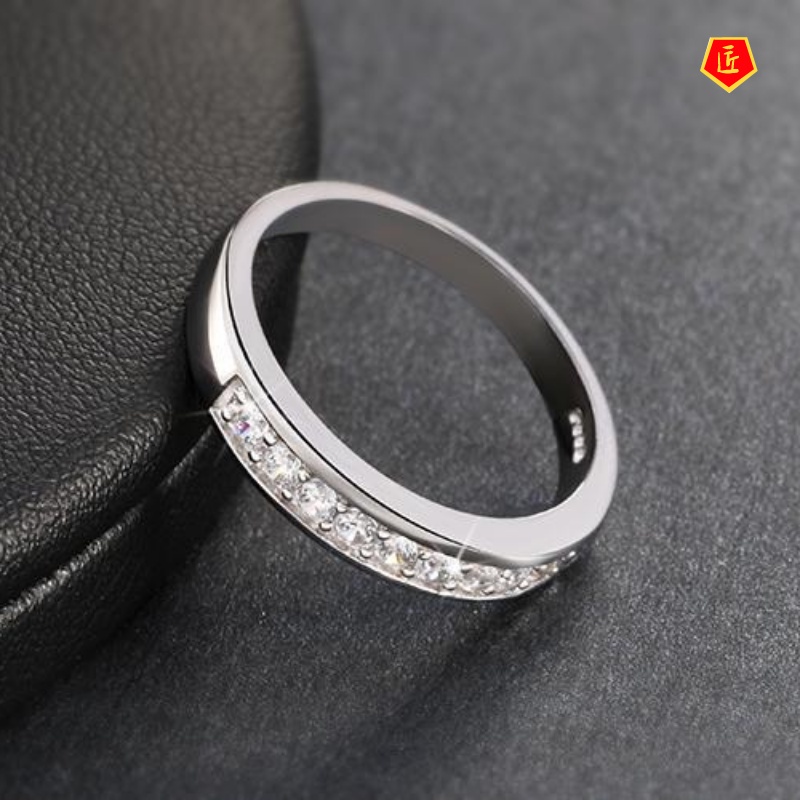 [Ready Stock]925 Silver Classic Couple Ring Inlaid Diamond Fashion Simple