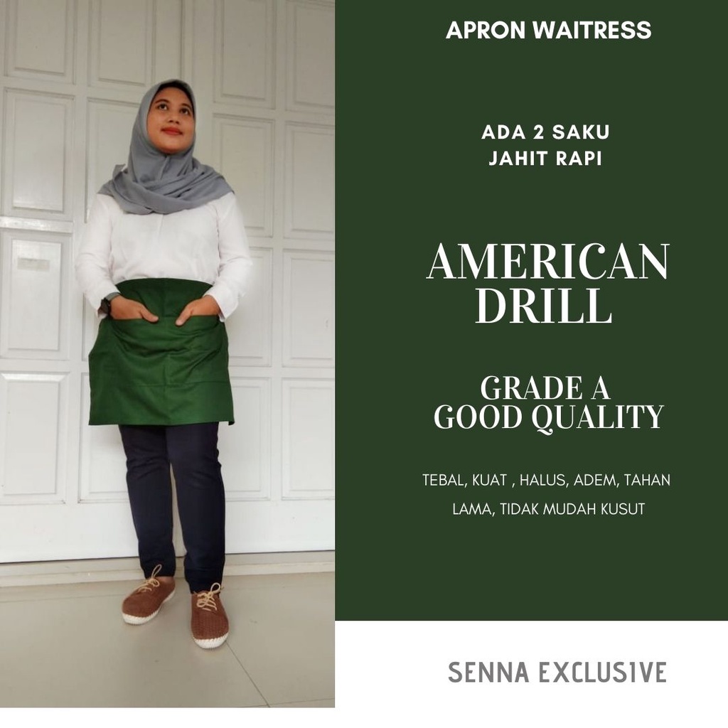 Apron Celemek waitress celemek setengah badan half Apron waiter pelayan  celemek drill apron celemek tebal