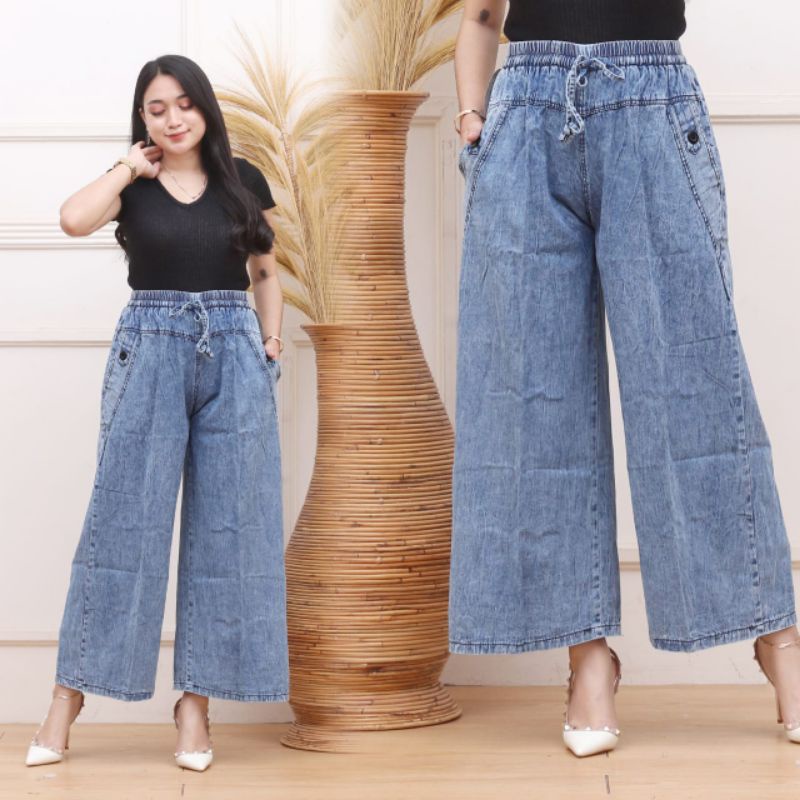 (BISA COD) OOTD CELANA PANJANG KULOT JIN PEREMPUAN REMAJA WANITA JEANS PALAZO JUMBO &amp; KULOT &amp; RAWIS BAHAN JEANS WASH - ALLSIZE JUMBO - KULOT ANDIN JIN