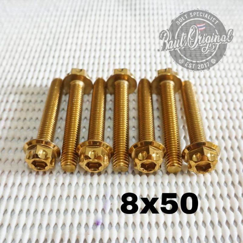 Baut probolt 8x50 gold new model drat 12 panjang 5cm Heng thailand