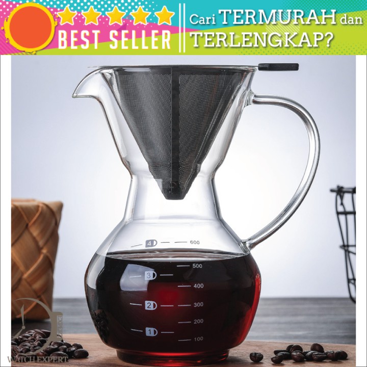 BAYAR DI TEMPAT Coffee Maker Pot V60 Teko Kopi Barista 600ml + Filter - Transparent