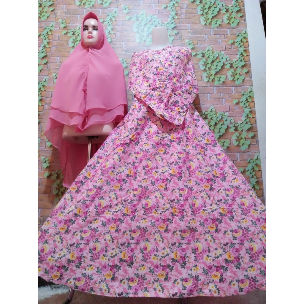 GAMIS SYARI KATUN JEPANG ORIGINAL JILBAB CERUTY 2 LAYER MURAH BAJU MUSLIM WANITA MOTIF BUNGA RESELER