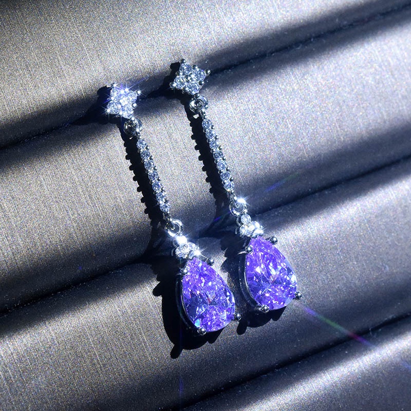 Fashion Inlaid Amethyst Water Drop Pear-Shaped Earrings