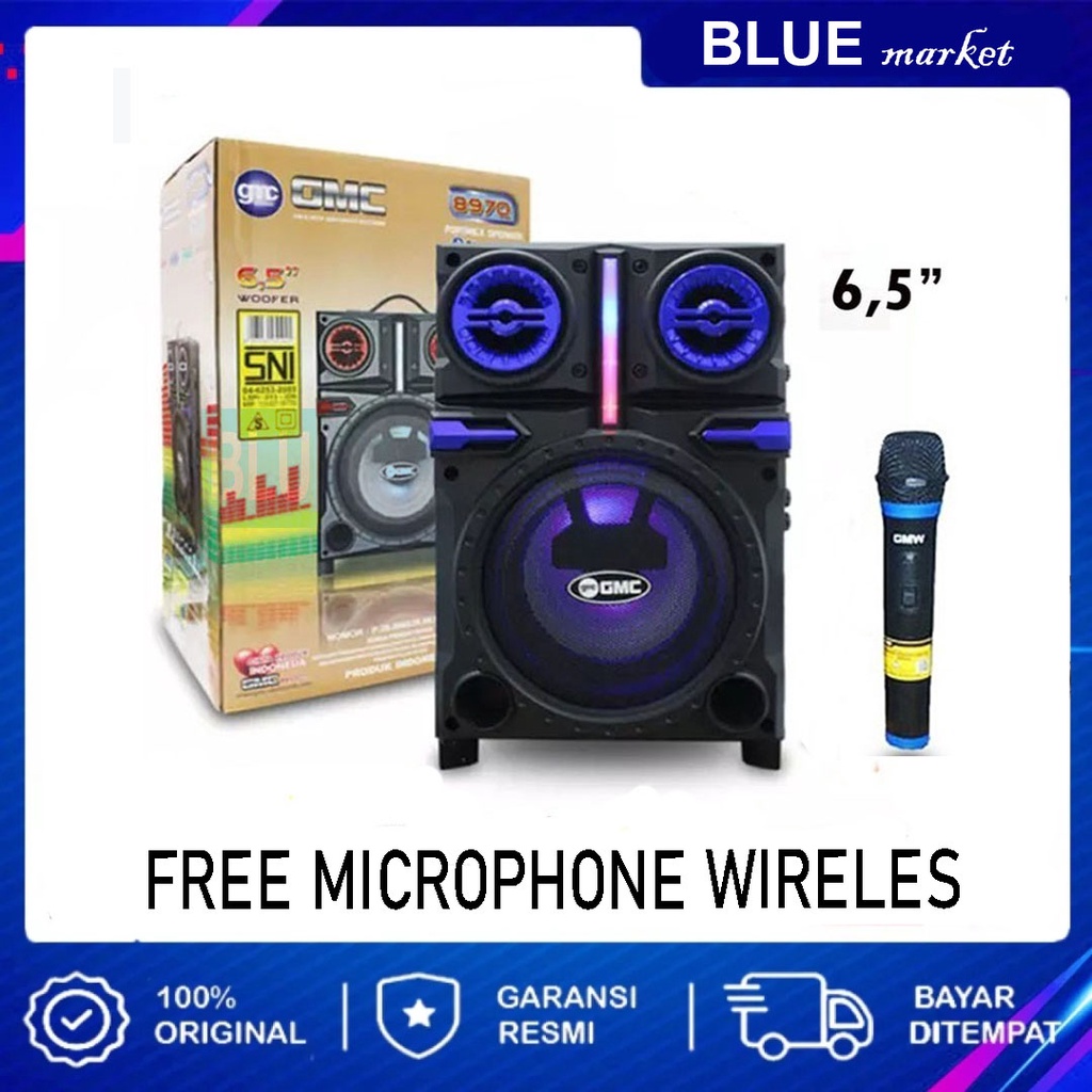 Speaker GMC 897Q Bluetooth Portable 6.5 inch Pairing free Mic Wireless