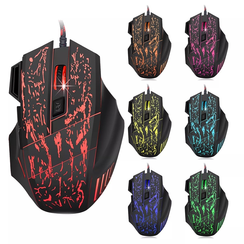 Mouse Gaming Kabel USB 5500dpi 7D Motif Retak Air Penuh Warna