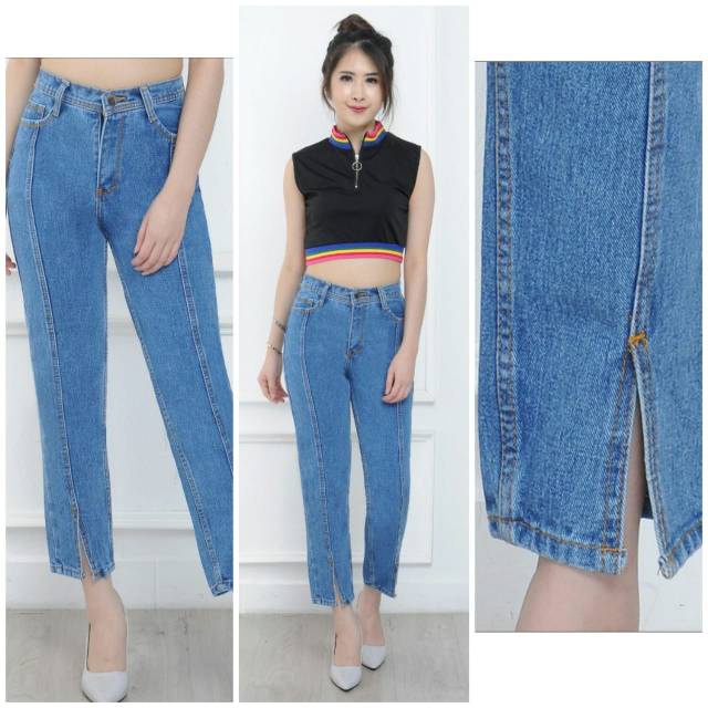 Celana Boyfriend Jeans Wanita Belah Depan / CELANA BOYFRIEND BELAH KEKINAN //JEANS WANITA SOBEK BAWAH TERBARU KEKINIAN// BOYFRIEND LINE TULANG BELAH