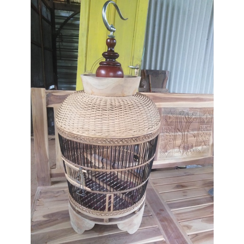 Sangkar Kurungan Kandang Burung Perkutut Rotan Alami Kayu Jati