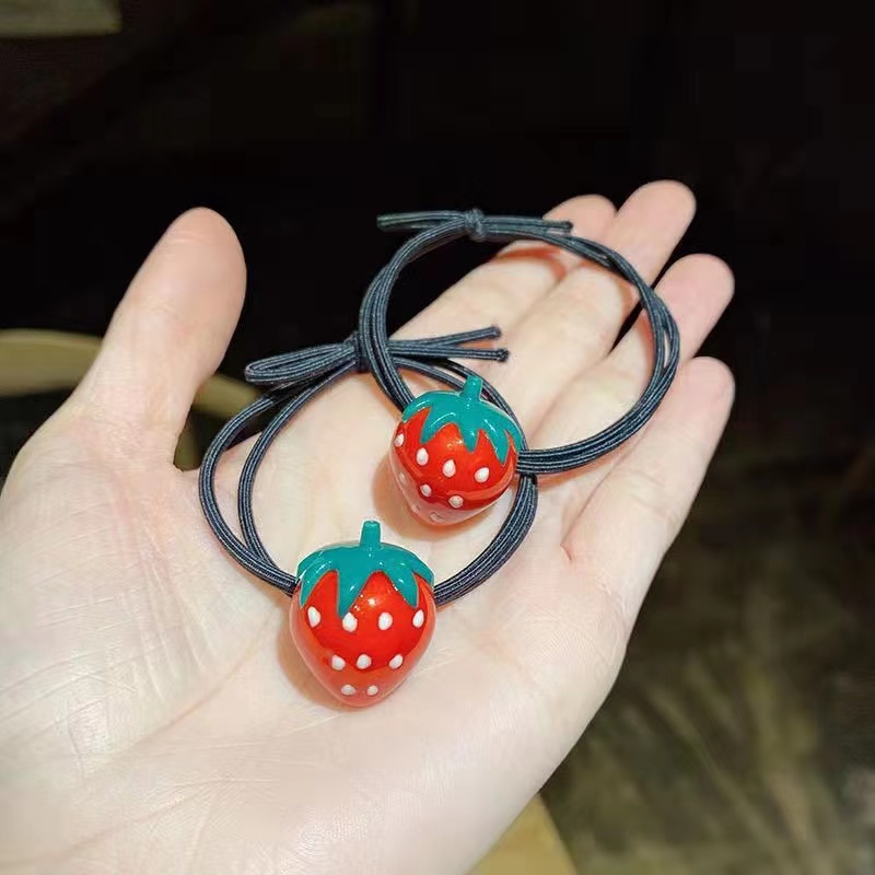 Ikat Rambut Strawberry Karet Hitam Polos Lucu Untuk Wanita Korean Fashion Import