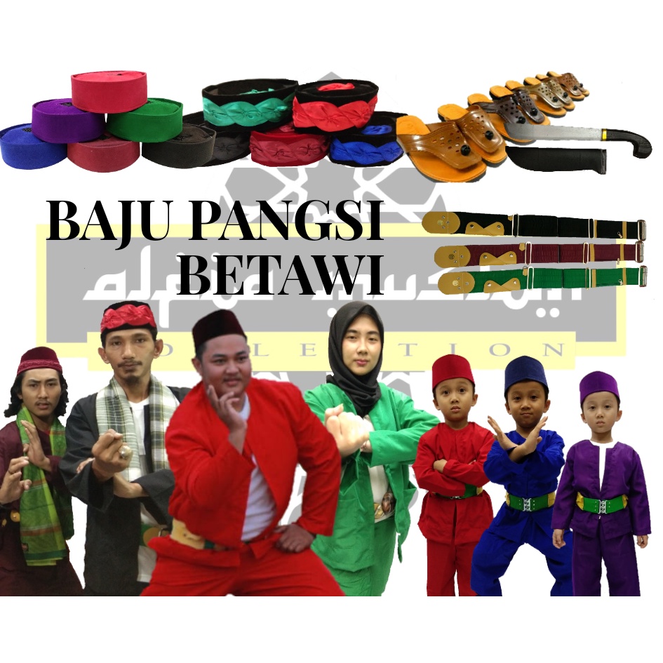 Baju Pangsi Dewasa Setelan Baju Khas Betawi Baju Adat Betawi Baju Palang Pintu Lengkap Peci &amp; Sabuk