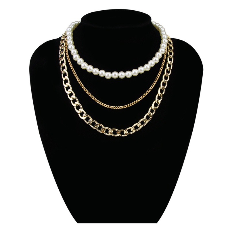 Kalung Mutiara multilayer Bahan alloy Untuk Wanita