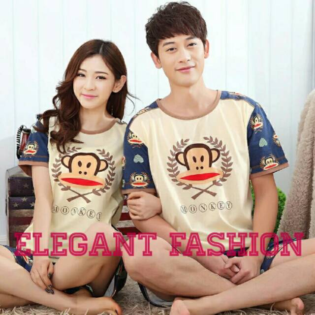 Baju Tidur Piyama Kaos Setelan Pendek Couple Pasangan Import Murah Lucu Unik Paulfrank