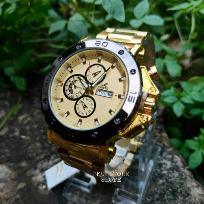 JAM TANGAN MIRETE TIPE TERBARU GOLD MODEL SIMPLE DAN MEWAH / FASHION PRIA JAM TANGAN PRIA RANTAI STAINLIS STEL TWATER RESISTANT COD BAYAR DI TEMPAT MIRETE ORIGINAL PREMIUM