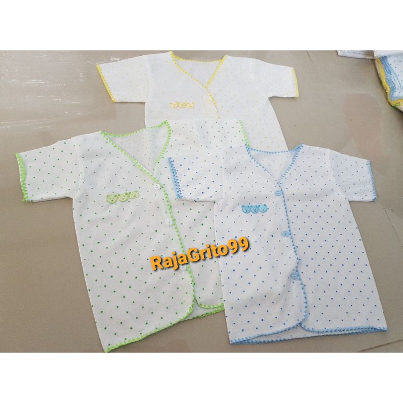 Baju Bayi Lengan Pendek Polkadot Boneka Tempel (Grosir 12 pcs) Baju Pendek Bayi Tabur Polkadot Atasan Newborn