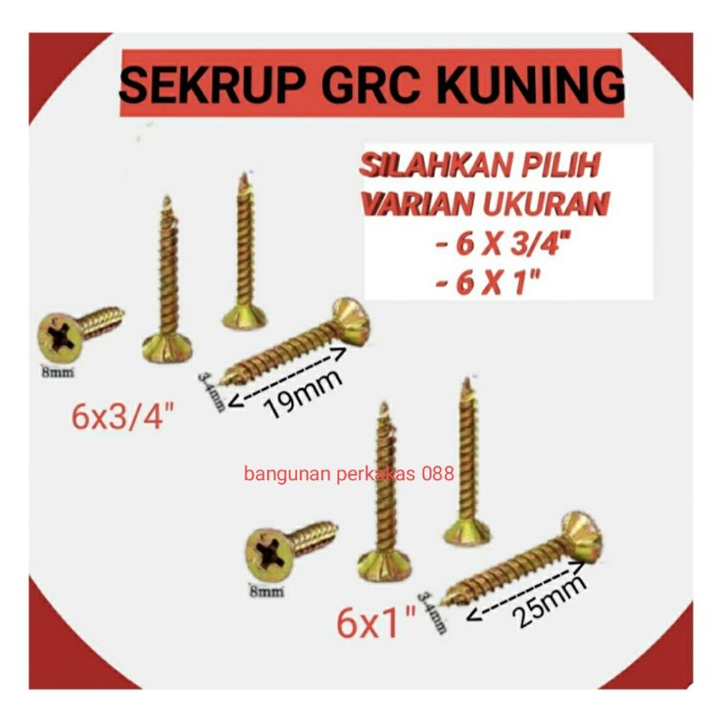 (100pcs) Skrup Kuning GRC Kalsiboard 6x3/4 in 6x1 in / sekrup GRC 2CM Dan 2,5CM / Calciboard Screw