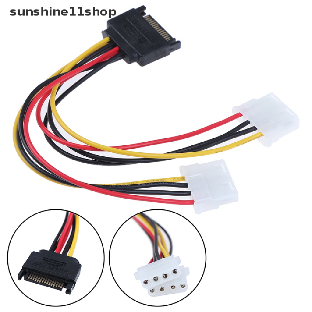 Sho Kabel power 15Pin SATA male Ke double 4 pin molex female ide hdd Untuk Hard Drive