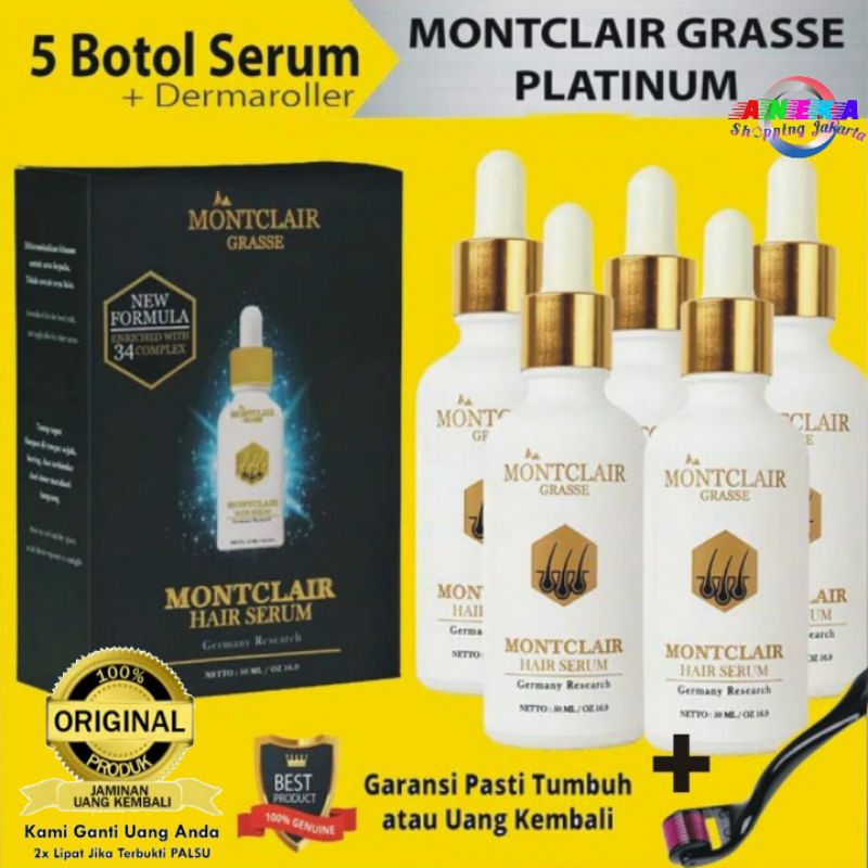 MONTCLAIR GRASSE HAIR SERUM PENUMBUH RAMBUT 50 ml X 5 botol / PAKET PLATINUM + Derma Roller