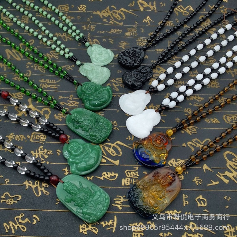 Kalung Buddha Guanyin Giok Imitasi Hadiah Acara Warung Meeting Maitreya Buddha Necklace