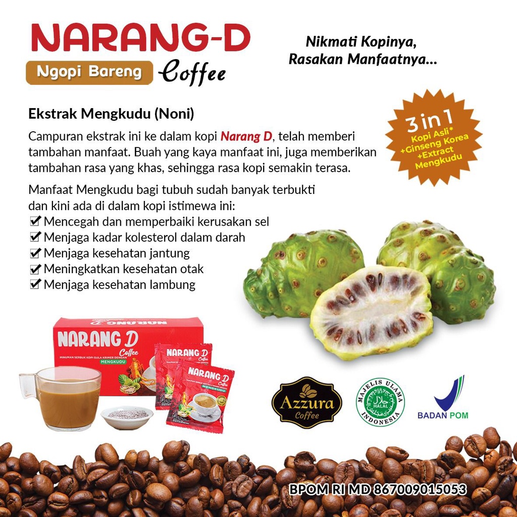 

Coffe Kopi Narang D Azzura Robusta Arabika Plus Herbal Kopi Asli Kopi Instan Ginseng Korea Korean Creamy Ekstract Ekstra Mengkudu BPOM 3 In 1 One Murni Sehat