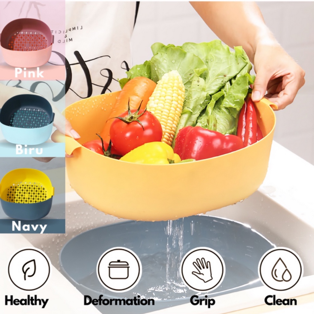ONLYONE12 Baskom dan Saringan Tempat Cuci Buah Dan Sayuran 26x22x10cm / Saringan Besar Untuk Mencuci Buah Sayur / Wadah Saringan Serbaguna